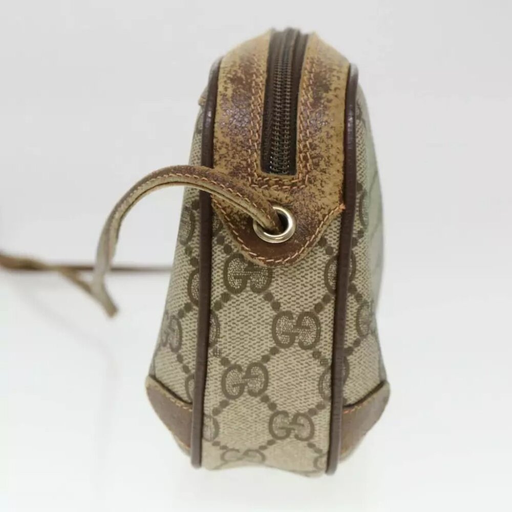 GUCCI Web Sherry Line GG Canvas Shoulder Bag PVC Leather Beige Green Auth - Picture 6 of 7